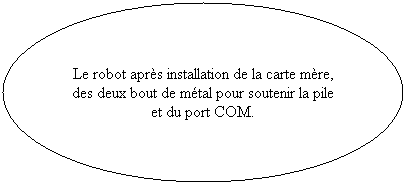 Ellipse: Le robot apr�s installation de la carte m�re, des deux bout de m�tal pour soutenir la pile et du port COM. 
